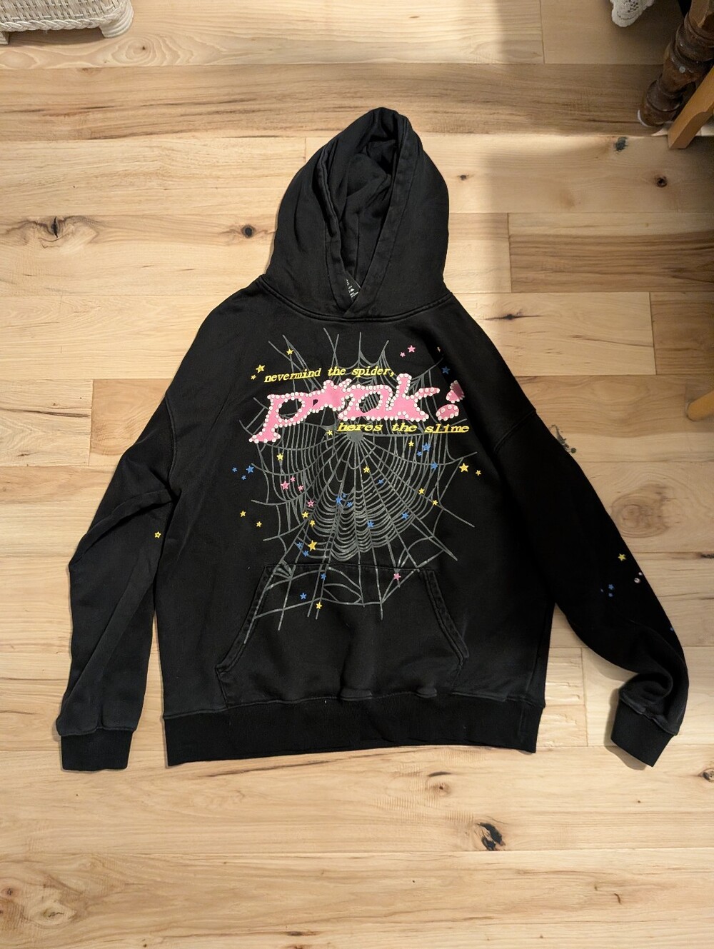 Sp5der Hoodie Men's Size M Black Sp5der Worldwide Hoodie PINK!